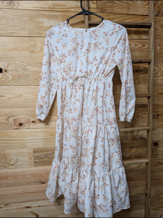 SHEIN Other - SHEIN White Midi Dress with Tan Floral Print Accents